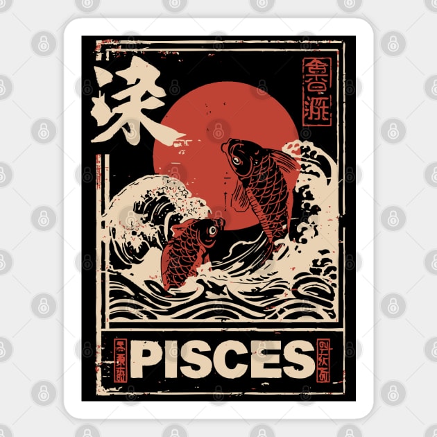 Pisces Zodiac Poster – Dreamy Japanese Koi Fish Art Print Magnet by TuncGK